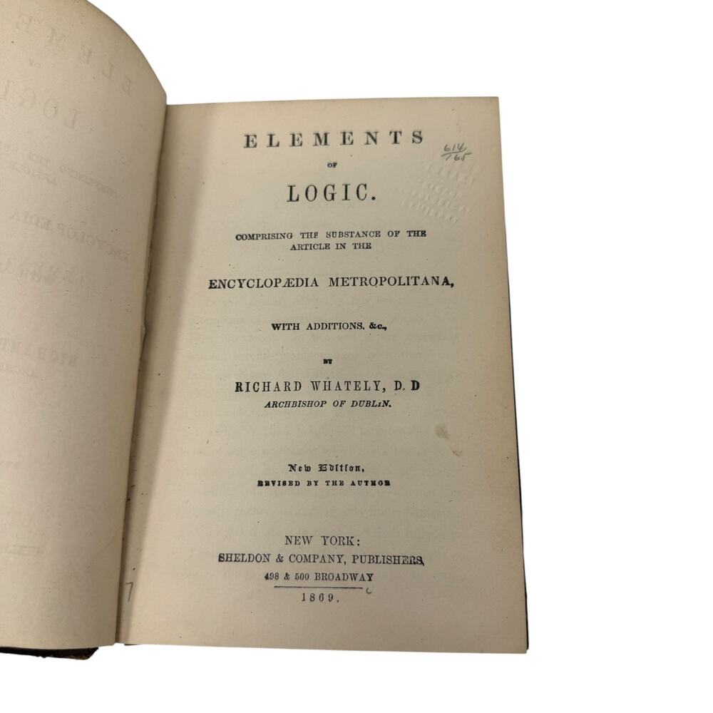 Antique Book 1869 The Elements of Logic Richard Watley D.D Sheldon NY